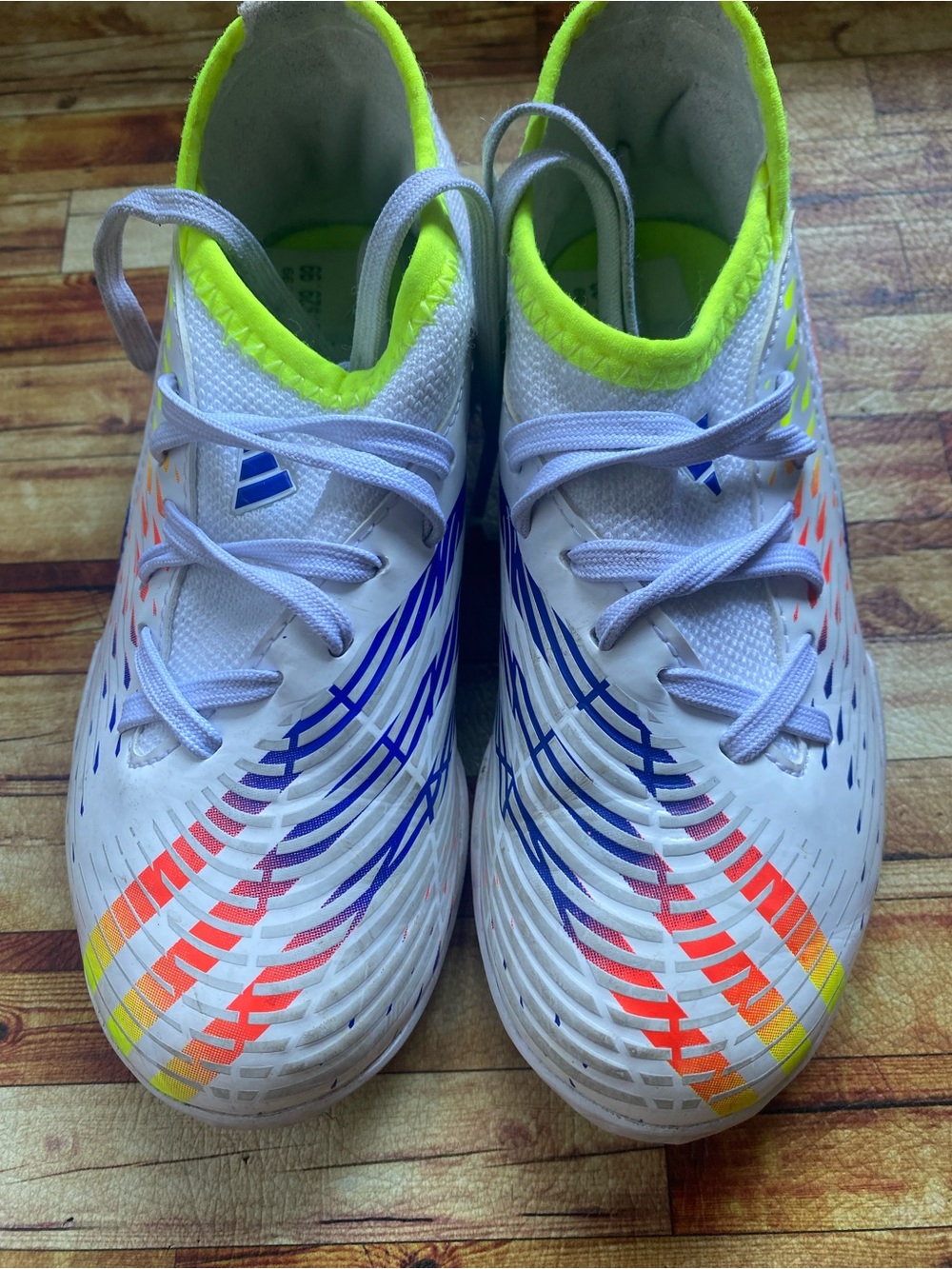 adidas White Kids soccer shoes & Rainbow Accents
